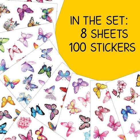 100pcs Butterfly Stickers, Waterproof Decals for Water Bottles Laptop Luggage Computer Scrapbooking Party Birthday Decorations in Saudi Arabia