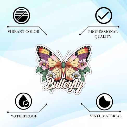 100pcs Butterfly Stickers, Waterproof Decals for Water Bottles Laptop Luggage Computer Scrapbooking Party Birthday Decorations in Saudi Arabia