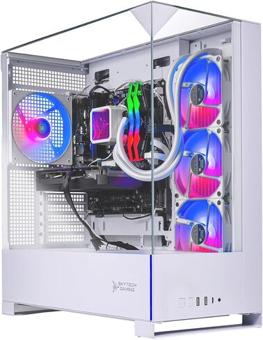 Skytech Gaming Archangel 5 كمبيوتر الألعاب، AMD Ryzen 7 7800X3D 4.2 جيجا هرتز، AMD RX 9070XT 16 جيجا بايت VRAM، 1 تيرابايت Gen4 NVMe SSD، 32 جيجا DDR5 RAM 6000، 750 واط Gold PSU، 360 ARGB AIO، WI-FI 5، Windows 11، سطح المكتب in Kuwait