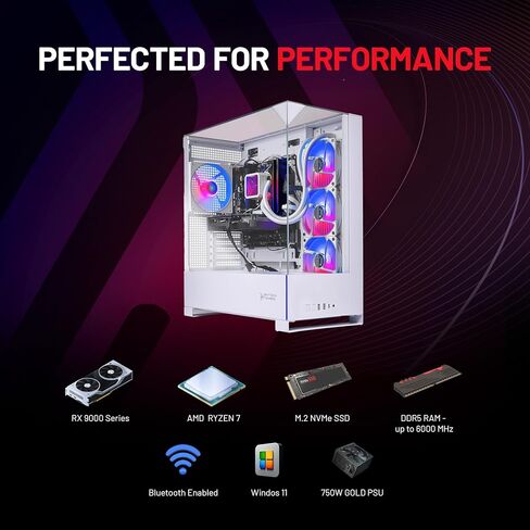 Skytech Gaming Archangel 5 كمبيوتر الألعاب، AMD Ryzen 7 7800X3D 4.2 جيجا هرتز، AMD RX 9070XT 16 جيجا بايت VRAM، 1 تيرابايت Gen4 NVMe SSD، 32 جيجا DDR5 RAM 6000، 750 واط Gold PSU، 360 ARGB AIO، WI-FI 5، Windows 11، سطح المكتب in Kuwait
