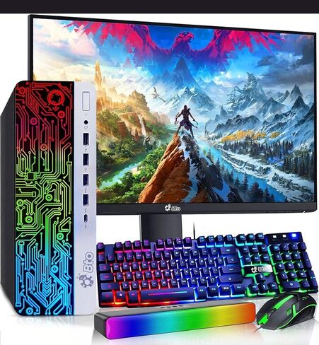 كمبيوتر مكتبي للألعاب BTO RGB - الجيل السادس من Core i5 - ذاكرة وصول عشوائي DDR4 سعة 32 جيجابايت - SSD 1 تيرابايت - GeForce GTX 1050 Ti - شاشة جديدة مقاس 24 بوصة - لوحة مفاتيح وماوس RGB - شريط صوت RGB - WiFi - Windows 11 Pro (متجدد) in Saudi Arabia
