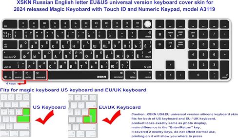 XSKN Russian Letter Black Keyboard Cover Skin Fits for Apple 2024 iMac M4 Chip Magic Keyboard with Touch ID and Numeric Keypad A3119 in Saudi Arabia