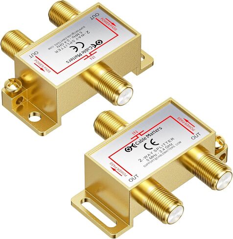 Cable Matters 2-Pack 2.4 Ghz 2 Way Coaxial Cable Splitter for STB TV, Antenna and MoCA Network - All Port Power Passing - Gold Plated and Corrosion Resistant in Saudi Arabia