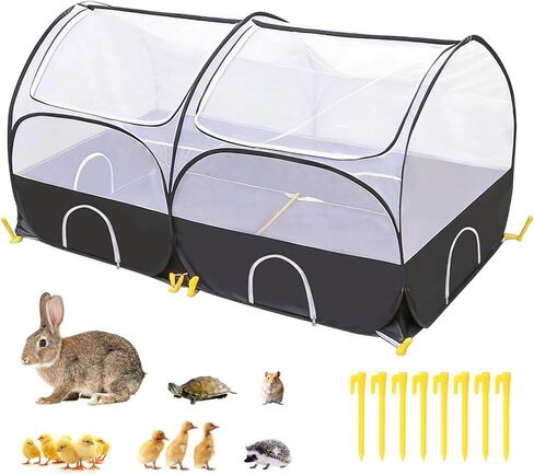 SlowTon Small Animals Playpen, Portable Large Chicken Run Coop with Detachable Bottom Breathable Transparent Mesh Walls, Foldable Pet Enclosure for Puppy Kitten Rabbits Indoor Outdoor in Saudi Arabia