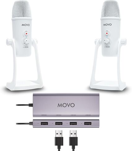 Movo USB Podcast Equipment Bundle for 2 – USB Interface with 2 UM700 Condenser Microphones – 4-Port Powered Hub for Streaming, Podcasting, Interviews (with 2 Microphones) in Saudi Arabia