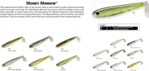 طعم صيد السمك من Yum Lures Money Minnow الأصلي من البلاستيك الناعم طعم السباحة بذيل المجداف، Foxy Shad، 5' in Kuwait