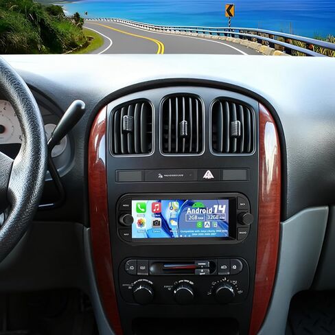 Android 14 Double Din Car Stereo ترقية راديو لسيارة Jeep Liberty 2002-2007، 2G+32G 6.86 بوصة شاشة لمس لاسلكية Carplay Android Auto GPS WiFi Bluetooth RDS DSP SWC Mirrorlink Mic كاميرا احتياطية in Kuwait