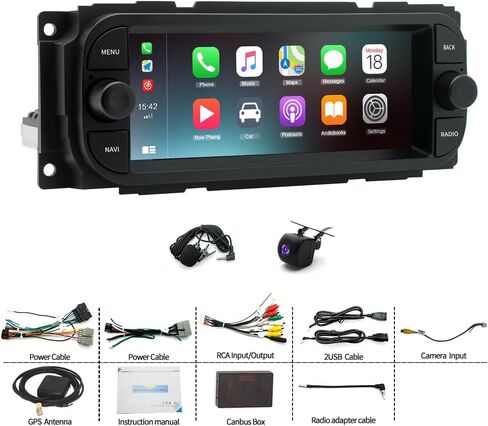 Android 14 Double Din Car Stereo ترقية راديو لسيارة Jeep Liberty 2002-2007، 2G+32G 6.86 بوصة شاشة لمس لاسلكية Carplay Android Auto GPS WiFi Bluetooth RDS DSP SWC Mirrorlink Mic كاميرا احتياطية in Kuwait