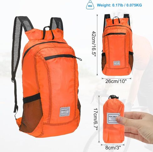 Hiking Backpack, 15L-20L Packable Lightweight Backpack Daypack Foldable Outdoor Climbing Cycling Backpacking Shoulder Bag for Men Women, Orange in Saudi Arabia