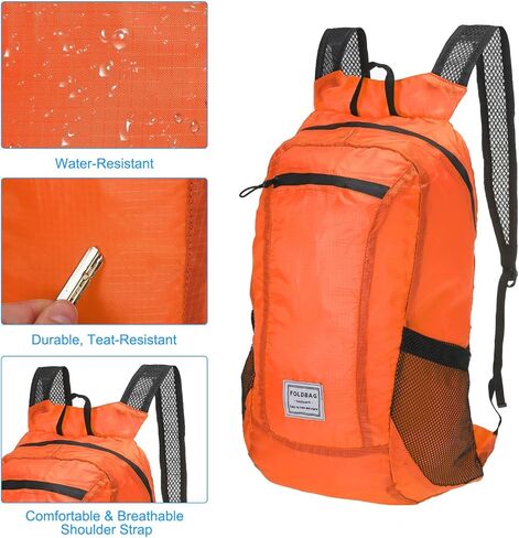 Hiking Backpack, 15L-20L Packable Lightweight Backpack Daypack Foldable Outdoor Climbing Cycling Backpacking Shoulder Bag for Men Women, Orange in Saudi Arabia