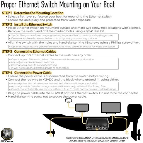 408450-1 AS ETH 5PXG 5-Port Ethernet Switch for Humminbird Helix, APEX, SOLIX, XPLORE Fish Finders - Marine Network Hub for Sharing Sonar, MEGA Live, TargetLock & NMEA 2000 Devices in Saudi Arabia