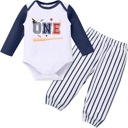 AWIBMK Baby Boy 1st Birthday Outfits Baseball One Year Old Cake Smash Outfit Photoshoot Long Sleeve Romper Shorts Set in Saudi Arabia