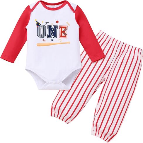 AWIBMK Baby Boy 1st Birthday Outfits Baseball One Year Old Cake Smash Outfit Photoshoot Long Sleeve Romper Shorts Set in Saudi Arabia