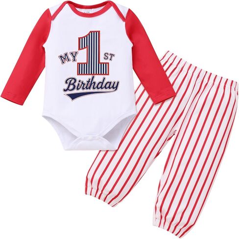 AWIBMK Baby Boy 1st Birthday Outfits Baseball One Year Old Cake Smash Outfit Photoshoot Long Sleeve Romper Shorts Set in Saudi Arabia