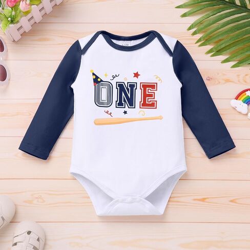 AWIBMK Baby Boy 1st Birthday Outfits Baseball One Year Old Cake Smash Outfit Photoshoot Long Sleeve Romper Shorts Set in Saudi Arabia