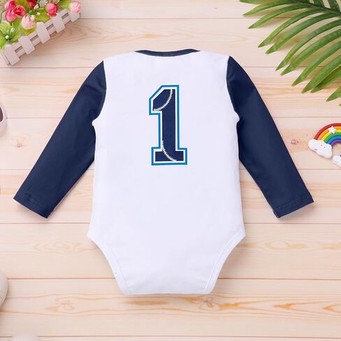 AWIBMK Baby Boy 1st Birthday Outfits Baseball One Year Old Cake Smash Outfit Photoshoot Long Sleeve Romper Shorts Set in Saudi Arabia