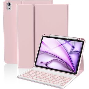 حافظة لوحة مفاتيح aoub لجهاز iPad Air 11 بوصة M3/M2 (2025/2024)، iPad Air الجيل الخامس/4th 10.9 بوصة 2022/2020-7 لوحة مفاتيح مستديرة لاسلكية بإضاءة خلفية قابلة للفصل مع حامل قلم رصاص، وردي in Kuwait