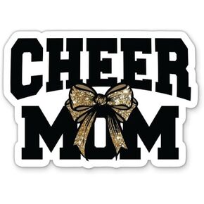 ملصقات Cheer Mom - عبوتان - فينيل مقاوم للماء للسيارة، والهاتف، وزجاجة المياه، والكمبيوتر المحمول - ملصقات على شكل فيونكة لامعة من Cheerleader Mama (عبوة من قطعتين) in Kuwait