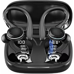 سماعات الأذن اللاسلكية Bluetooth 5.3 سماعات الرأس ستيريو HIFI ، سماعات لاسلكية مع ميكروفون لإلغاء الضوضاء ، براعم الأذن 50H مع LED مع IOS/Andriod - White in Kuwait