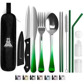 Portable Travel Silverware Set With Case, Includes 10 Pcs of Travel Utensils With Case, Stainless Steel Flatware Set For Camping, Lightweight (Black) in Saudi Arabia