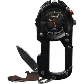 ساعة كليب متعددة المهام للرجال – أسود | ساعة بمشبك مقاومة للماء بطول 100 قدم مع ضوء LED وفتاحة زجاجات ومفك براغي وحلقة تسلق - للعمل في الهواء الطلق والتخييم وأداة المشي لمسافات طويلة in Kuwait