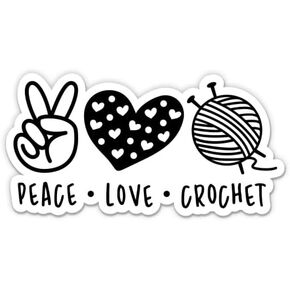 ملصقات Peace Love Crochet - عبوتان - فينيل مقاوم للماء للسيارة والهاتف وزجاجة المياه والكمبيوتر المحمول - ملصقات كروشيه (عبوتان) in Kuwait