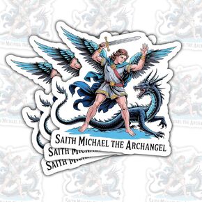 3 Pcs Warrior Angel with Sword and Dragon Sticker, Religious Archangel Protector Decal, Christian Faith Vinyl Sticker for Laptop, Water Bottle, Bible, Car, Gift for Believers (3 inch) in Kuwait