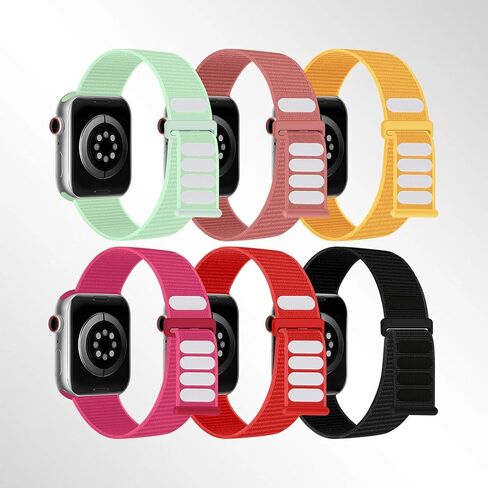 6 Pack Sport Nylon Loop Band Compatible with Apple Watch Bands 38mm 40mm 41mm 42mm 44mm 45mm 46mm 49mm for Women Men, Adjustable Breathable Braided Straps for iWatch Series 10/9/8/7/6/5/4/3/SE/Ultra in Saudi Arabia