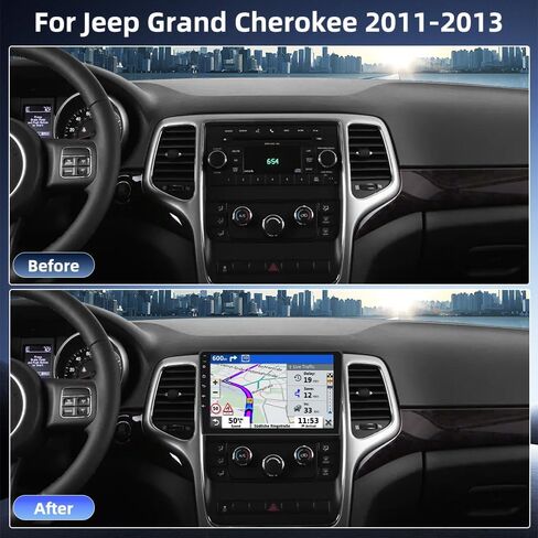 راديو ستيريو للسيارة 10 بوصات Android 14 لسيارة Jeep Grand Cherokee 2011-2013، راديو بشاشة تعمل باللمس مع Carplay Android Auto GPS SWC Bluetooth WiFi FM RDS DSP Mirror Link Split Screen MIC كاميرا احتياطية in Saudi Arabia