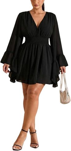 Women's Plus Size Western Cowgirl Dress Bell Sleeve Hippie Mini Dress Mesh V Neck Outfits A Line Casual Dresses in Saudi Arabia