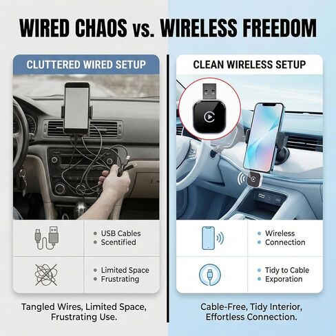 محول CarPlay اللاسلكي للمركبة، موصل الهاتف الخلوي الصوتي اللاسلكي للسيارة، أوضاع مزدوجة اتصال WiFi/Bluetooth 5.0، التحكم الصوتي الذكي، توصيل وتشغيل واجهة USB-A، صغير محمول in Saudi Arabia