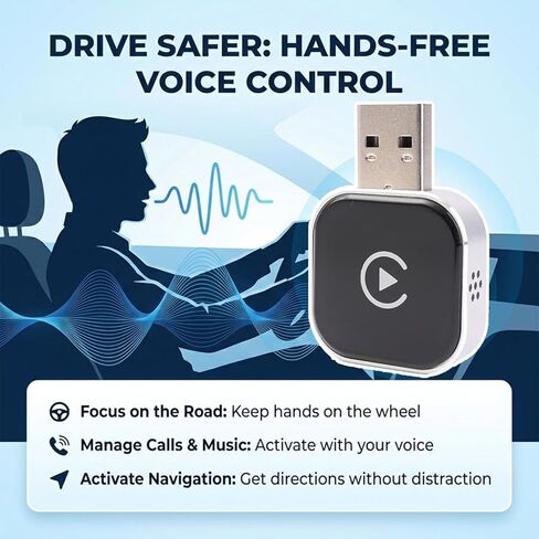 محول CarPlay اللاسلكي للمركبة، موصل الهاتف الخلوي الصوتي اللاسلكي للسيارة، أوضاع مزدوجة اتصال WiFi/Bluetooth 5.0، التحكم الصوتي الذكي، توصيل وتشغيل واجهة USB-A، صغير محمول in Saudi Arabia
