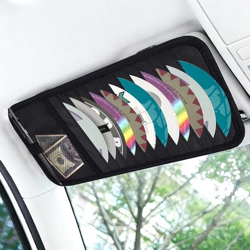 Black CD Holder for Car,Car CD Holder,Visor CD Holder,Large Capacity for 12 DVD Storage Pockets 1 Mesh Pocket 1 Pen Slot 1 Back Inner Pocket and Elastic Strap (Black) in Saudi Arabia