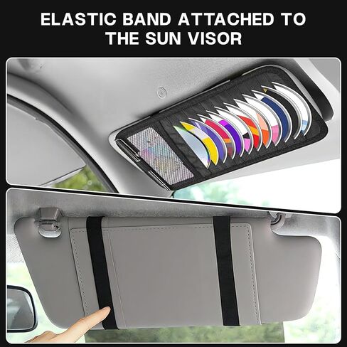 Black CD Holder for Car,Car CD Holder,Visor CD Holder,Large Capacity for 12 DVD Storage Pockets 1 Mesh Pocket 1 Pen Slot 1 Back Inner Pocket and Elastic Strap (Black) in Saudi Arabia