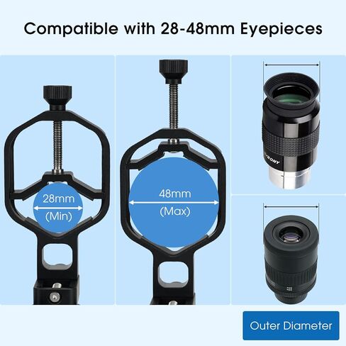 SVBONY SV214 Pro Universal Phone Adapter for Telescope, Spotting Scope Binoculars, 3-Axis Adjustable Phone Holder Bundle with 4mm Telescope Eyepiece Wide Angle, for Astronomy Mobile Photography in Saudi Arabia