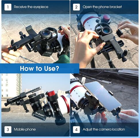 SVBONY SV214 Pro Universal Phone Adapter for Telescope, Spotting Scope Binoculars, 3-Axis Adjustable Phone Holder Bundle with 4mm Telescope Eyepiece Wide Angle, for Astronomy Mobile Photography in Saudi Arabia