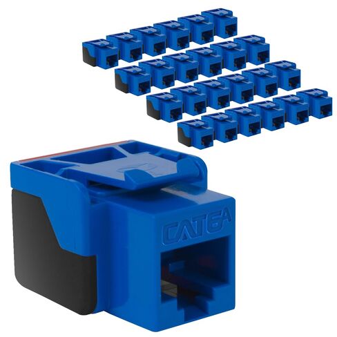 ICC CAT6A Keystone Jack مع IDC مضمن لا يوجد زوج من الأسلاك المنفصلة (إنهاء أسهل) UL مدرج PoE++ TAA متوافق مع لوحة الحائط أو لوحة التصحيح، يعمل مع أداة إنهاء JackEasy، أزرق، 25 حزمة in Kuwait