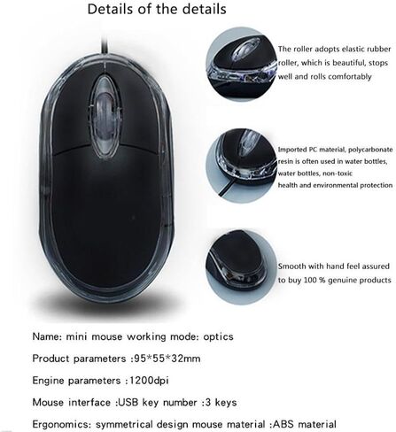 Mini Optical Mouse with Ergonomic Design, 2.4GHz USB Optical 3-Button Mouse Scroll Wheel, for Laptops and PCs, Office and Home, School, Compact Click Precision Mice(Black in Saudi Arabia