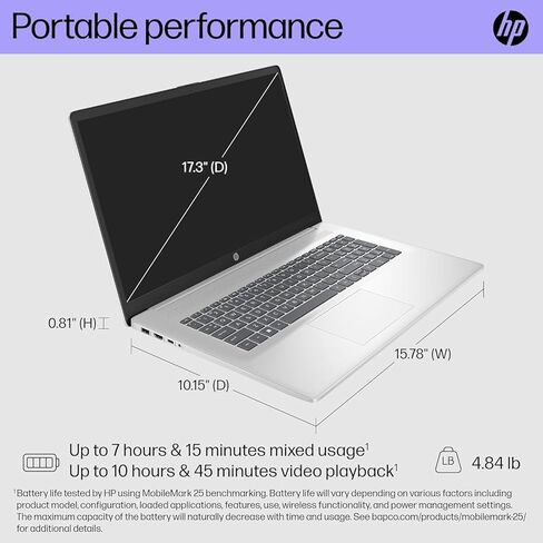 HP 17 inch Touchscreen Laptop (17.3" HD+, Intel 10-Core i7 150U (> Ultra 5 125U), 32GB RAM, 1TB SSD) for Business, Home, Students, Narrow Bezel, Webcam, Fast Charge, Wi-Fi 6, Win 11 Home w/Copilot in Kuwait
