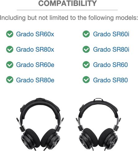 غطاء وسادة عصابة الرأس متوافق مع سماعات Grado SR60x، SR80x، SR60e، SR80e، SR60i، SR80i، SR60، SR80، وسادة ناعمة بسمك 6 مم، بدون سحاب متذبذب، مع حلقة تعليق in Kuwait
