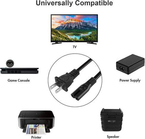 Master Cables 2 Pin US/Canada Mains Power Lead Figure 8 Cable 5ft – Compatible with PS4, PS5, Xbox, Samsung, LG, Toshiba, Sony TV, HP, Brother Printer, Laptop Charger – US Plug Cord in Saudi Arabia
