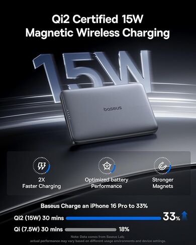 Baseus Picogo Magsafe Portable Charger for MagSafe Portable Charger Qi2 Certified 15W Wireless Magnetic Power Bank 10000mAh with USB-C Cable in Saudi Arabia