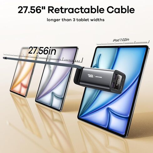بنك الطاقة REWONDER 100 واط للشحن السريع بقدرة 20000 مللي أمبير في الساعة مع كابل USB-C مدمج قابل للسحب، شاحن محمول لأجهزة الكمبيوتر المحمول MacBook وسلسلة iPhone 17/16 وSamsung وTSA معتمد للسفر الجوي in Kuwait