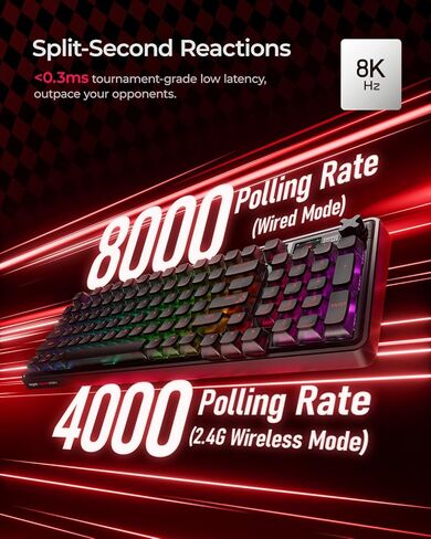 لوحة مفاتيح ميكانيكية للألعاب الرياضية Cherry x PIXIU 98 8 كيلو هرتز، استقصاء 8000 هرتز، مفاتيح MX2A حمراء، بلوتوث ثلاثي الوضع/2.4 جيجا/USB-C سلكي، لوحة مفاتيح مخصصة ذات حشية قابلة للتبديل مع مقبض، PBT، إضاءة خلفية RGB in Kuwait