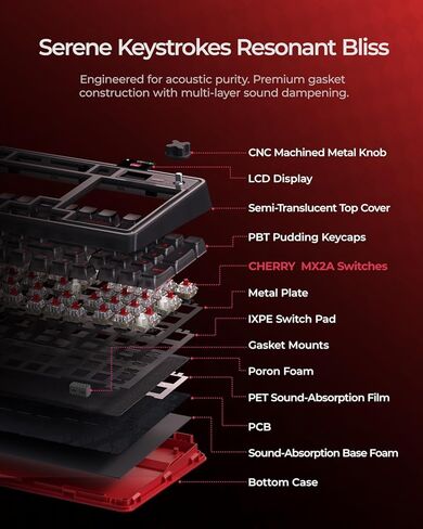 لوحة مفاتيح ميكانيكية للألعاب الرياضية Cherry x PIXIU 98 8 كيلو هرتز، استقصاء 8000 هرتز، مفاتيح MX2A حمراء، بلوتوث ثلاثي الوضع/2.4 جيجا/USB-C سلكي، لوحة مفاتيح مخصصة ذات حشية قابلة للتبديل مع مقبض، PBT، إضاءة خلفية RGB in Kuwait
