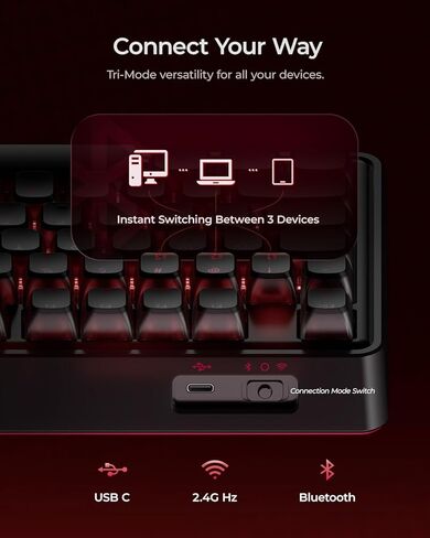 لوحة مفاتيح ميكانيكية للألعاب الرياضية Cherry x PIXIU 98 8 كيلو هرتز، استقصاء 8000 هرتز، مفاتيح MX2A حمراء، بلوتوث ثلاثي الوضع/2.4 جيجا/USB-C سلكي، لوحة مفاتيح مخصصة ذات حشية قابلة للتبديل مع مقبض، PBT، إضاءة خلفية RGB in Kuwait