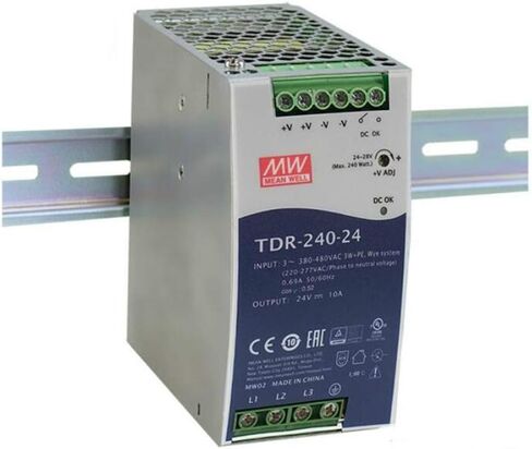Meanwell TDR-240-24 مزود الطاقة - 240W 24V 10A - سكة DIN صناعية رفيعة ثلاثية الطور in Kuwait