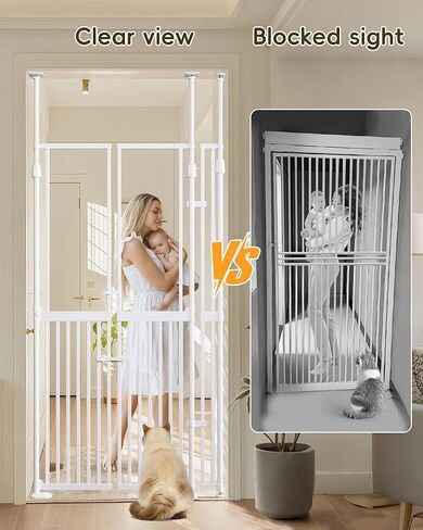 74.8"-90.5" Extra Tall Cat Gate for Doorway, 33.8"-38.2" Width Pet Gate with Auto-Close Double Door and Clear View Panel, No Drilling Pressure Mount for Indoor Stairs Hallway in Saudi Arabia