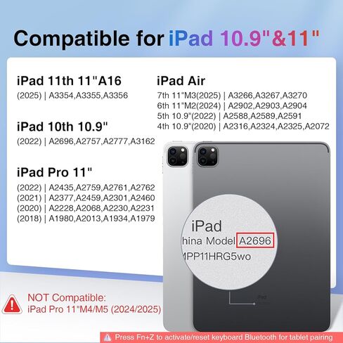 لجهاز iPad A16 11th/10th Gen & Air 11" M3/M2 & 5th/4th Gen & Pro 11" 4/3/2/1 Gen لوحة المفاتيح، قابلة للدوران 360 درجة وقابلة للفصل، حماية كاملة للحافة، لوحة لمس كبيرة، حامل أقلام ونصائح 6.7 بوصة، إضاءة خلفية 7 ألوان in Saudi Arabia