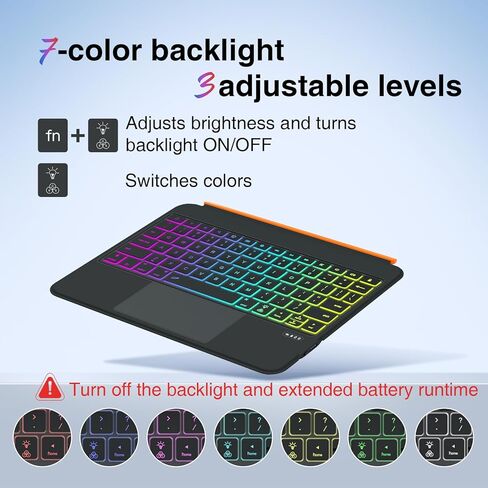 لجهاز iPad A16 11th/10th Gen & Air 11" M3/M2 & 5th/4th Gen & Pro 11" 4/3/2/1 Gen لوحة المفاتيح، قابلة للدوران 360 درجة وقابلة للفصل، حماية كاملة للحافة، لوحة لمس كبيرة، حامل أقلام ونصائح 6.7 بوصة، إضاءة خلفية 7 ألوان in Saudi Arabia